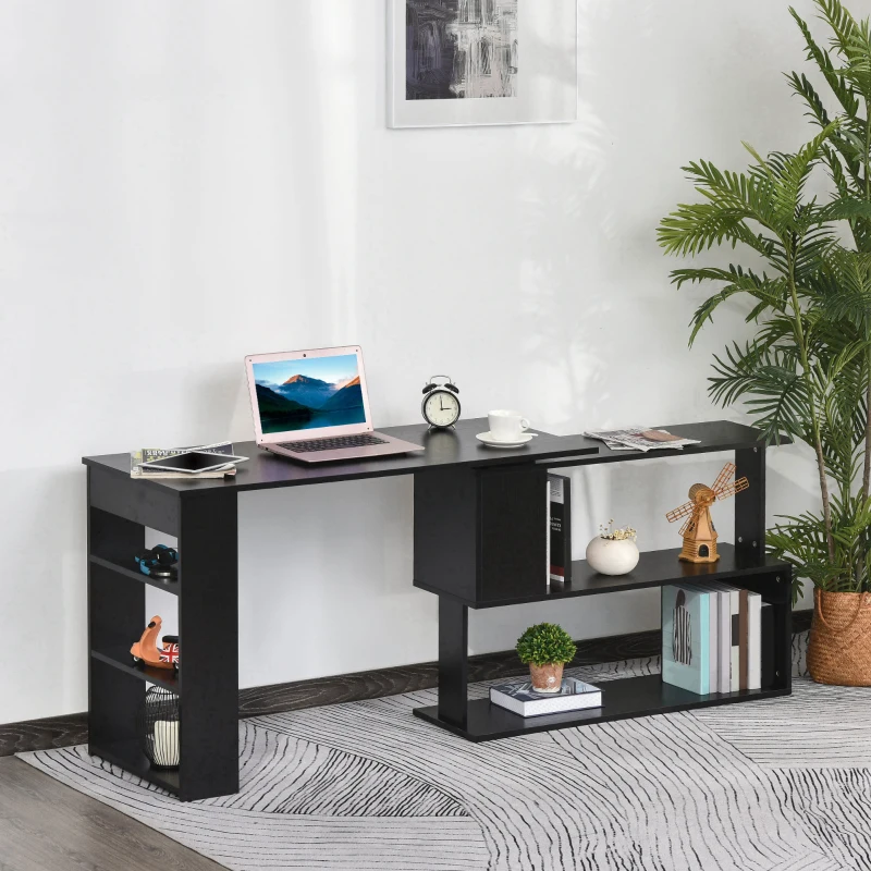 HOMCOM Bureau d'angle table de salle à manger avec rangement bureau informatique modulable bibliothèque intégrée + étagère 3 niveaux noir