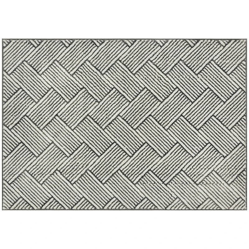 HOMCOM Tapis salon 200 x 140 cm poils courts lavable en machine hypoallergénique pour salon, chambre à coucher, bureau, gris