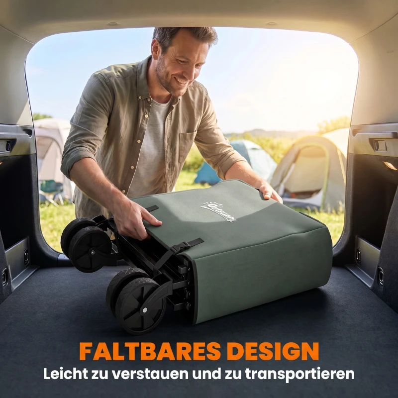 Outsunny Gartenwagen 90 kg belastbar, klappbar Transportwagen mit herausnehmbare Plane, Griff, Rädern 72 Liter Grün