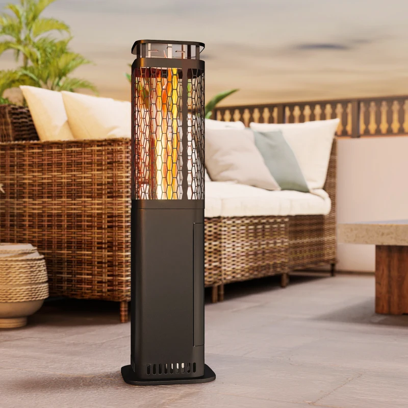 Outsunny Stufa a Pellet da Esterno Potenza 6.86Kw con Base Antiscivolo, Tubo in Vetro e Rete in Metallo, Nero