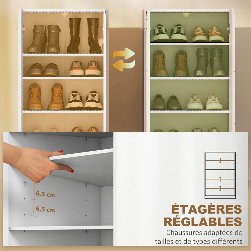 HOMCOM Meuble à chaussures 10 paires, armoire à chaussures à haute brillance 5 niveaux, étagères réglables, 55x36x108cm, blanc