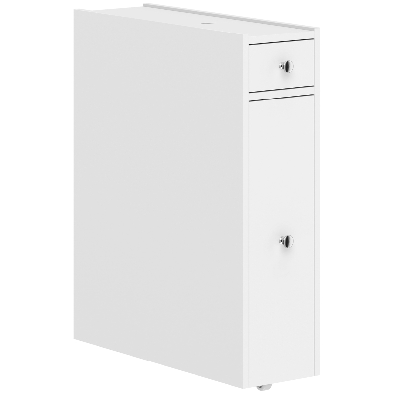 HOMCOM Schmaler Badezimmerschrank, Badschrank stehend mit 2 Schubladen, Weiß