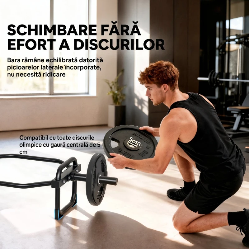 SPORTNOW Bară Olimpică Hexagonală 5 Cm, Capacitate 300 Kg, Încărcare Ușoară, pentru Bancă, Îndreptări, Ridicări din Umeri, Genuflexiuni și Mersul Fermierului