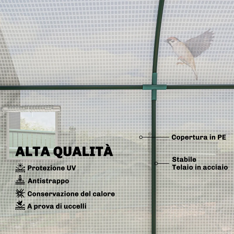 Outsunny Serra Tunnel da Giardino per Piante e Orto, Serra da Balcone con 2 Porte Avvolgibili e 4 Finestre, 3x1x2m