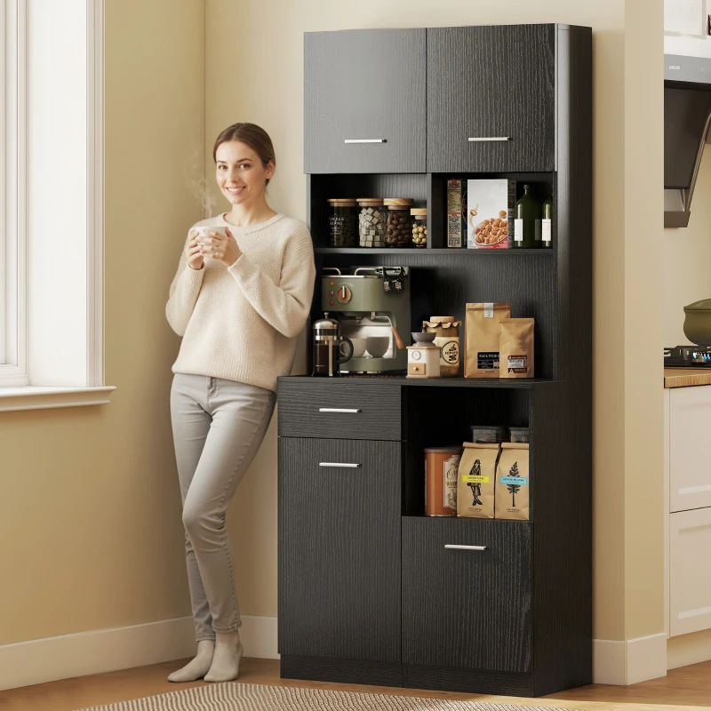HOMCOM Küchenschrank, Buffet mit Schublade, Soft-Close Türen, 80 x 35 x 180 cm, Schwarz
