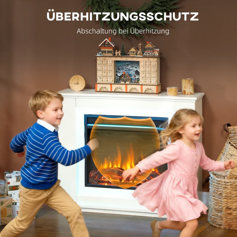 HOMCOM Elektrischer Kamin, realistische Flammen mit 12 Farben, 5 Helligkeitsstufen, Fernbedienung, Timer, Schwarz