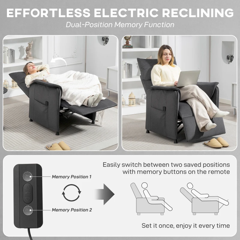 HOMCOM Power Recliner Chair, Reclining Chair with Remote, Pocket Springs, Silent Motor and Side Pockets, Black