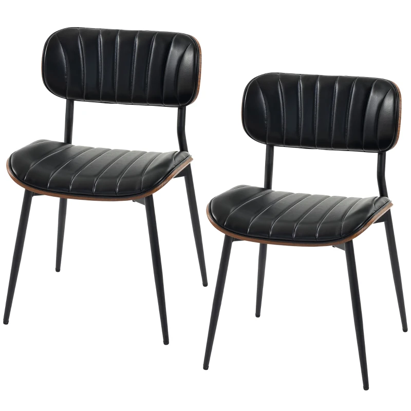 HOMCOM Conjunto de 2 Cadeiras de Sala de Jantar em Pele Sintética com Encosto Curvo e Pernas Metálicas 49,5 x 49,5 x 80 cm Preto e Castanho