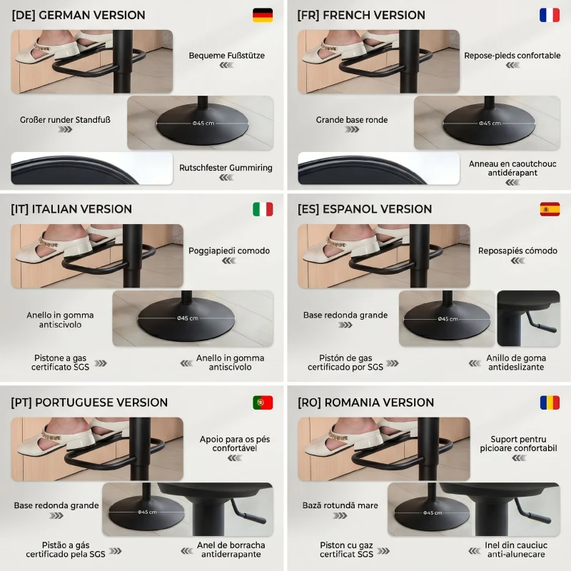 HOMCOM Set 2 Scaune de Bar cu Înălțime Reglabilă, Șezut Rotativ din Material Textil și Suport pentru Picioare, Bej
