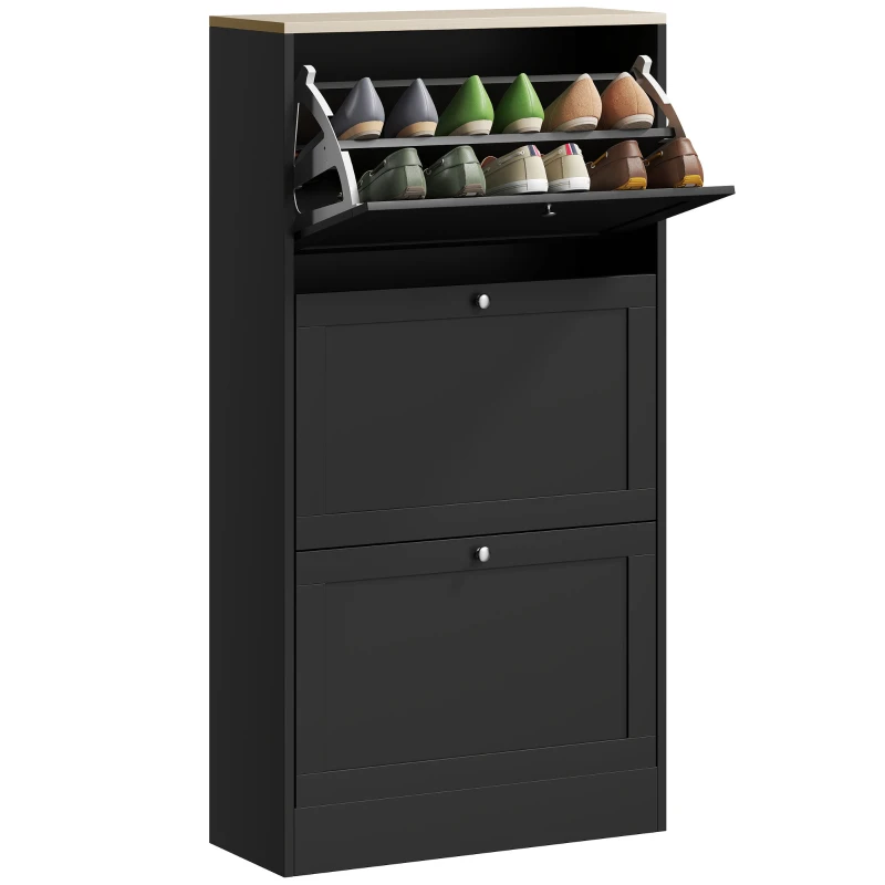HOMCOM Meuble à chaussures style scandinave 3 portes abattants 18 paires de chaussures 60 x 23,5 x 115 cm noir aspect bois
