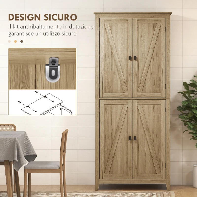 HOMCOM Mobile Cucina a 4 Ante con Mensole Regolabili e Base Rialzata in Legno 80x40x182cm