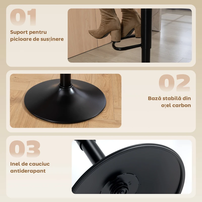 HOMCOM Set 2 Scaune de Bar Reglabile cu Suport pentru Picioare, din Piele PU și Oțel, 39,5x44x88-110 cm, Crem