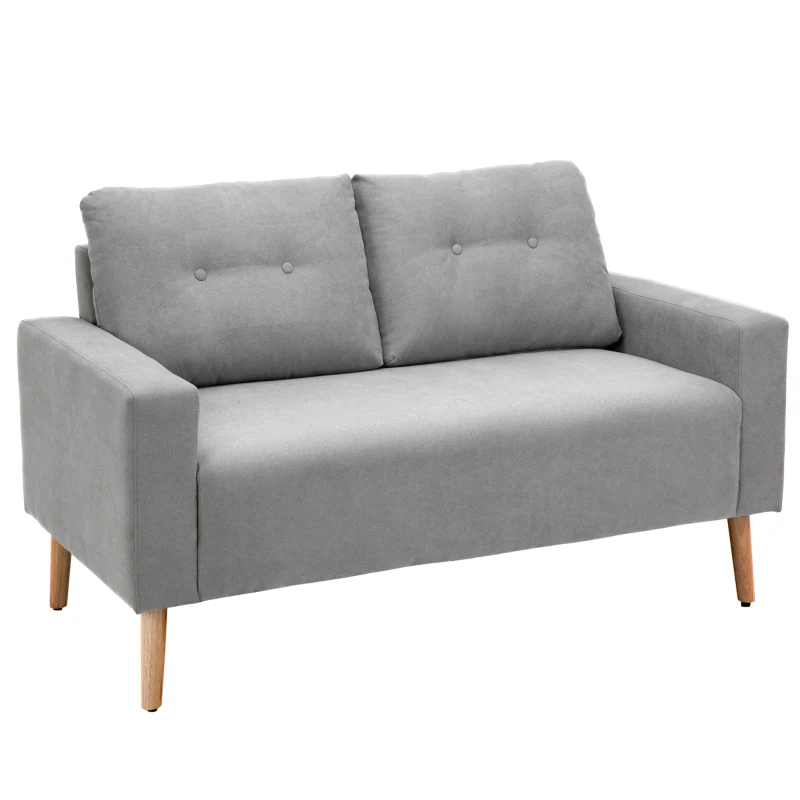 HOMCOM Sofá de 2 Lugares Moderno Estofado em Poliéster com 2 Almofadas Apoio para os Braços e Pés de Madeira de Borracha 145x76x88 cm Cinza