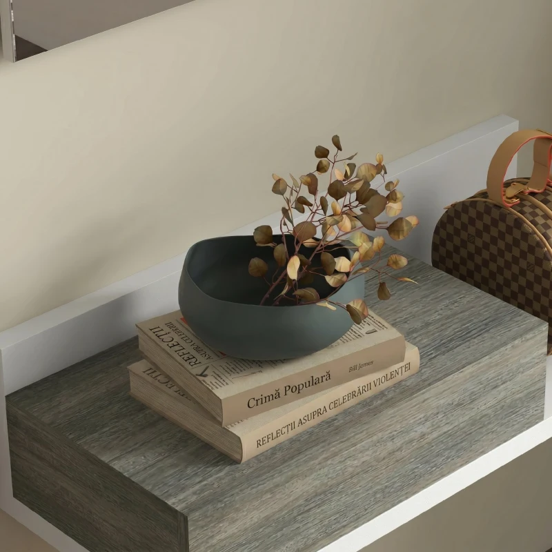 HOMCOM Dulap de Hol 2 în 1 cu Oglindă de Perete 75x3,5x75 cm și Sertar 75x30,5x20 cm, Gri și Alb(m-11)