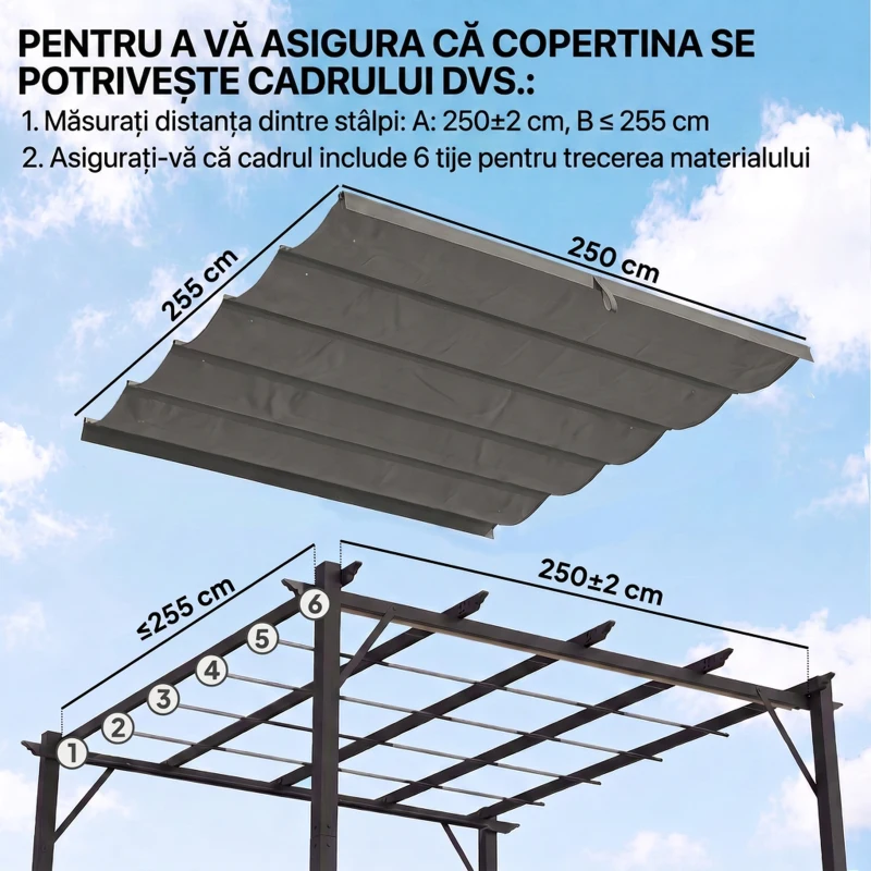 Outsunny Tettuccio di Ricambio per Gazebo 3x3 m con 10 Fori di Drenaggio Grigio