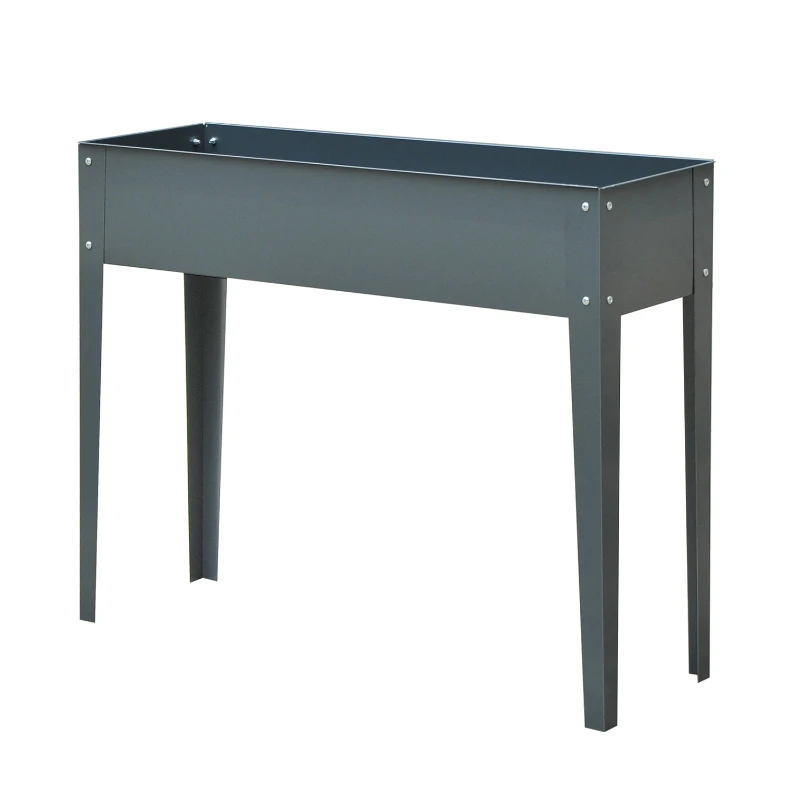 Outsunny Fioriera da Esterno Rialzata in Metallo con 3 Fori di Drenaggio, 100x30x80 cm, Grigio