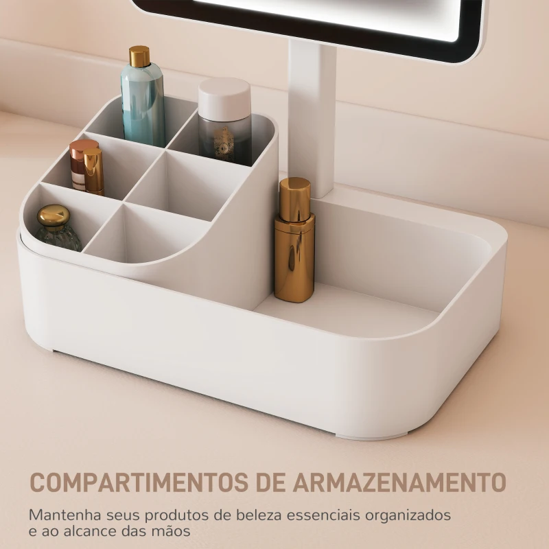 HOMCOM Espelho de Maquilhagem com Luz LED Espelho de Toucador Recarregável com 2 Modos de Iluminação Rotação de 180° 22x13,8x38 cm Branco