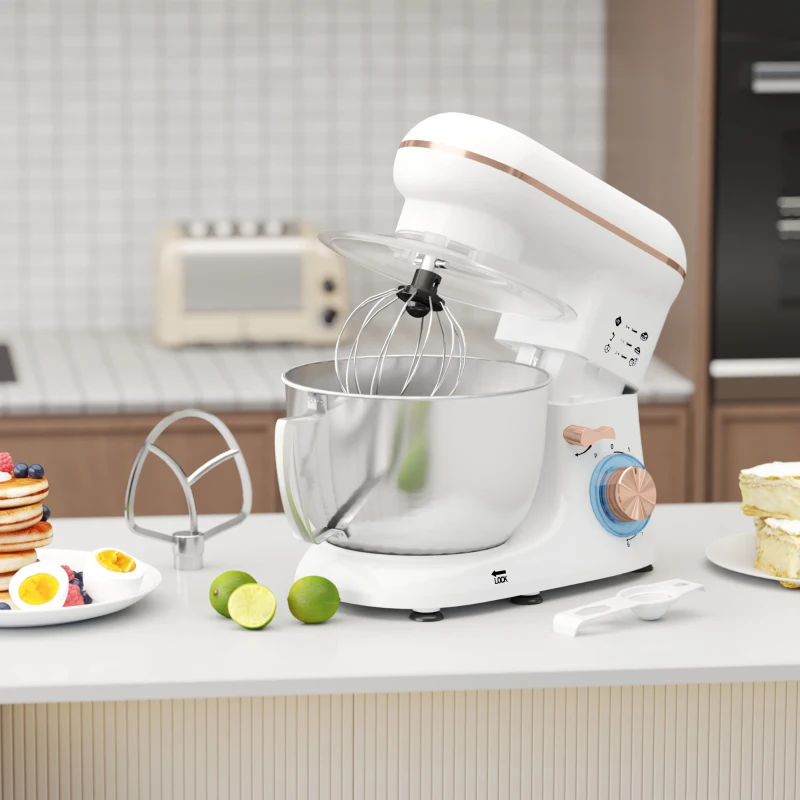 HOMCOM 1300W Kitchen Stand Mixer, with Accessories - White