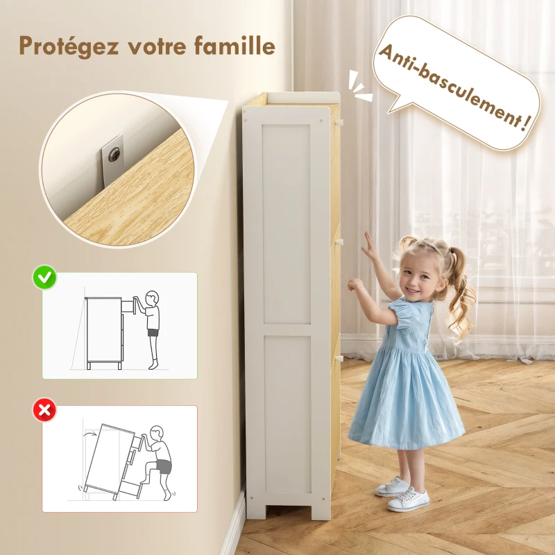 HOMCOM Meuble à chaussures 18 paires avec 3 tiroirs rabattables, portes en bambou à lattes, 60x24x118cm, blanc et bois naturel
