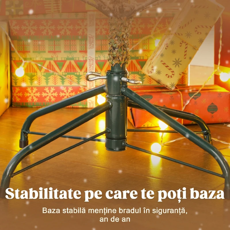 HOMCOM Pom de Crăciun Artificial Însprințat de Înălțime 210 cm cu Crengi Realiste și Bază Metalică Pliabilă
