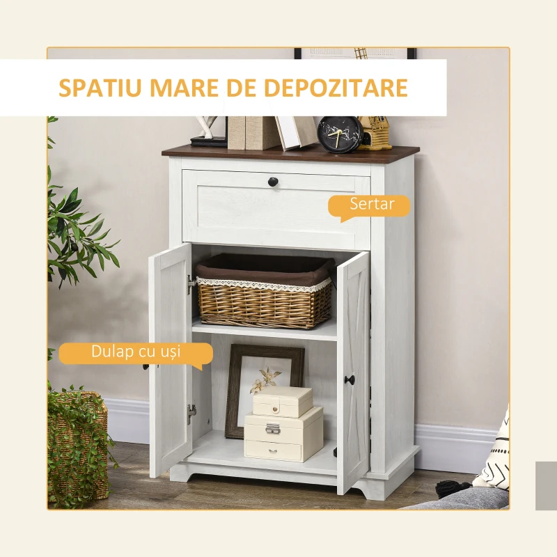 HOMCOM Bufet de depozitare cu multiple spații de depozitare, 2 uși cu raft reglabil, 1 sertar, 60L x 30Ad x 87,5Î cm