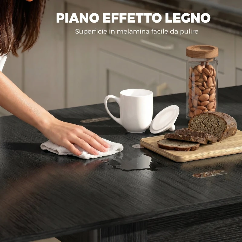HOMCOM Tavolo da Pranzo Allungabile per 4-6 Persone in Legno e Acciaio, 140x80x77.5 cm, Nero