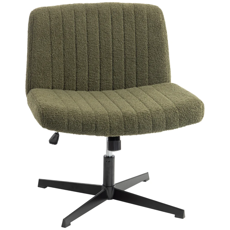 HOMCOM Teddy Fleece Criss Cross Legged Desk Chair, Armless Office Chair No Wheels, Green