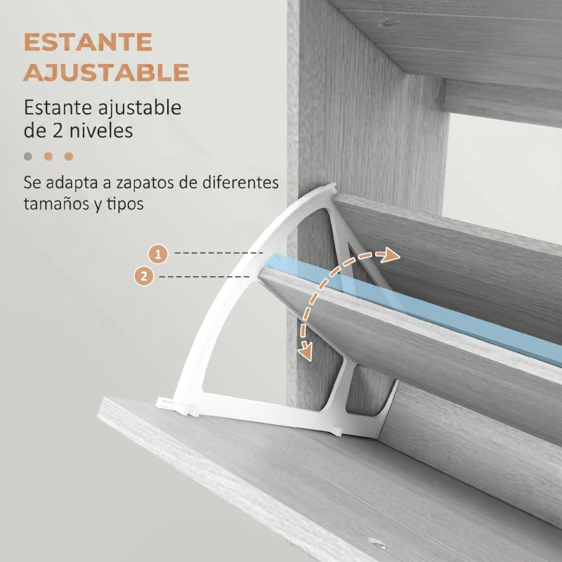 HOMCOM Zapatero Estrecho con 3 Puertas Abatibles Zapatero Entrada Recibidor Estantes Ajustables para 12 Pares de Zapatos Gris