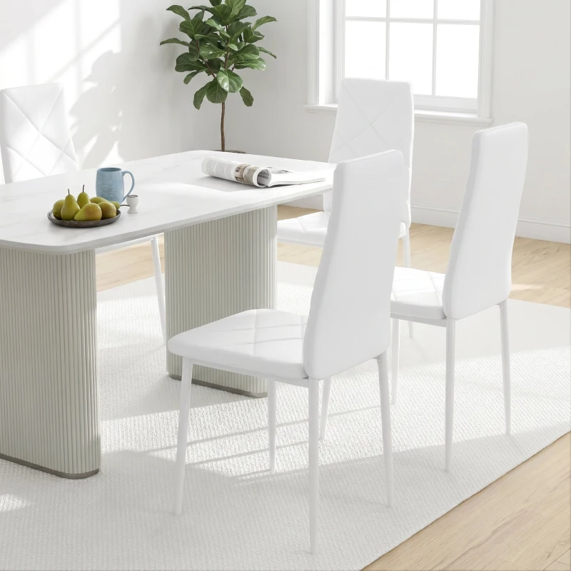 HOMCOM Set de 2 Scaune de Dining Moderne cu Spătar Înalt din Piele Ecologică și Oțel, 41x50x97 cm, Alb