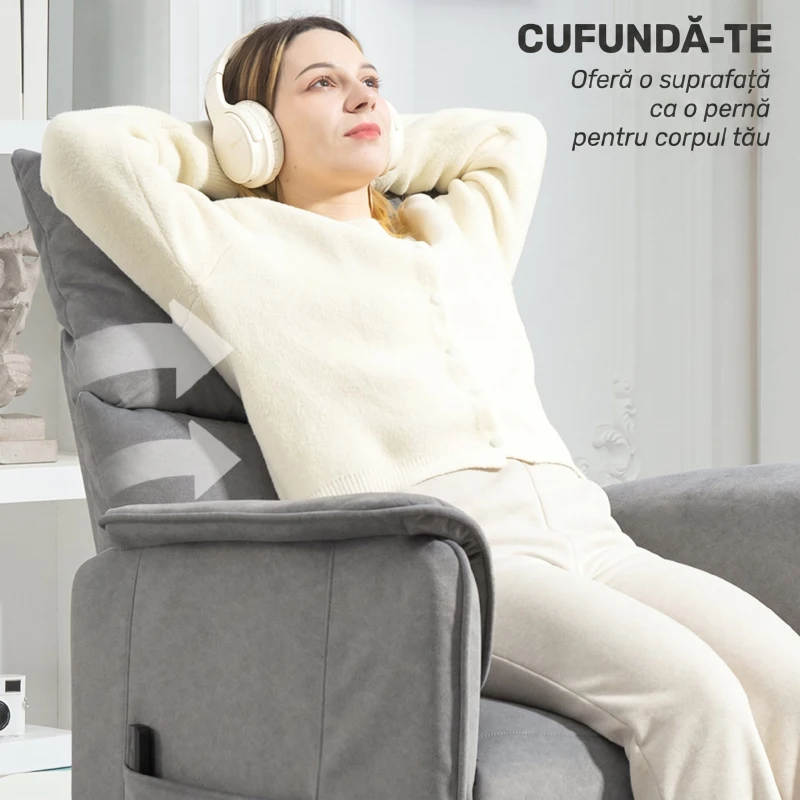 HOMCOM Fotoliu Electric Rabatabil cu Telecomandă și Suport pentru Picioare, din Țesătură cu Aspect de Catifea, 80x83x104 cm, Gri