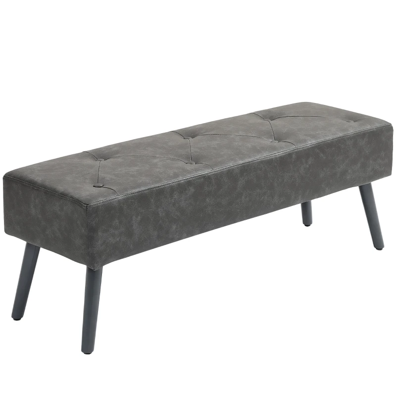 HOMCOM Banc bout de lit banquette capitonnée style vintage 114 x 38 x 42 cm piètement bois revêtement gris