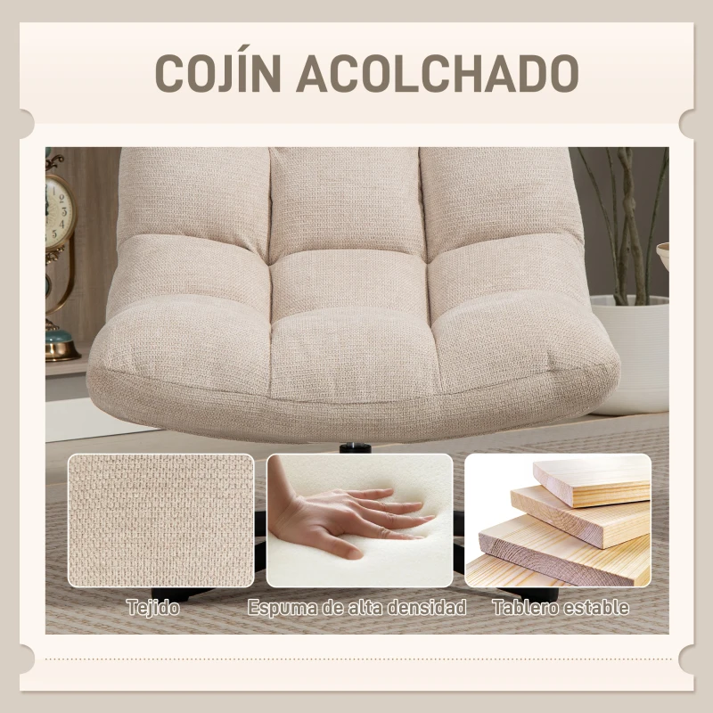 HOMCOM Butaca de Salón Giratoria Moderna Tapizada en Chenilla con Asiento Ancho Base Cruz y Patas de Acero Sillón Relax Crema
