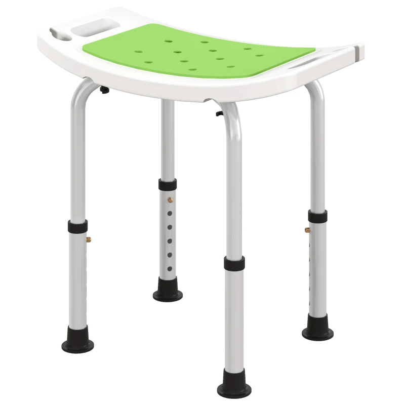 HOMCOM Scaun pentru duș din aluminiu și plastic antiderapant, înălțime reglabilă pe 6 nivele, 39-52cm, verde