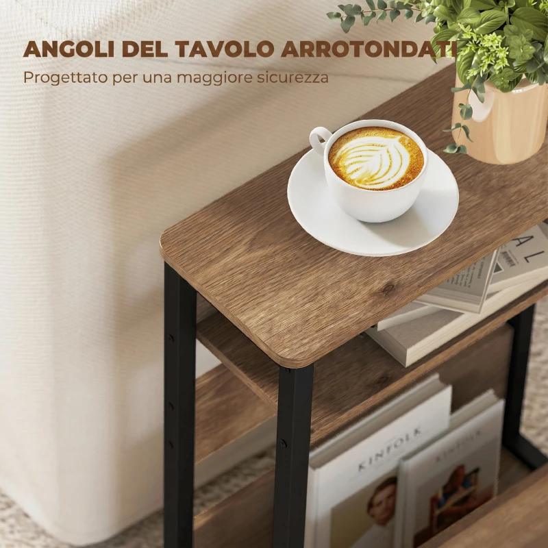 HOMCOM Tavolino da Soggiorno in Stile Industriale con 2 Ripiani, in Legno e Metallo, 46x18x58.5 cm, Color Noce Scuro