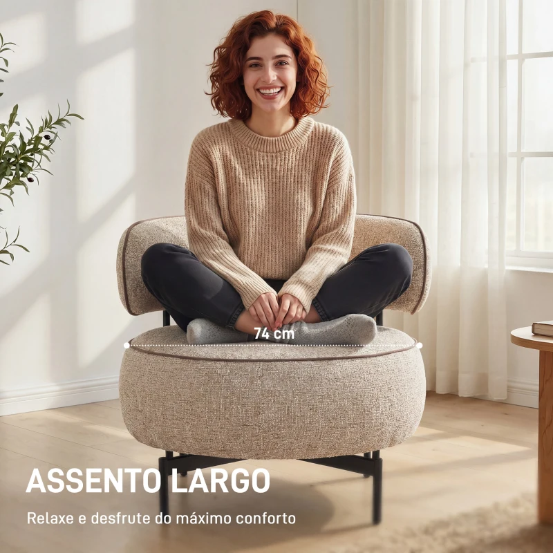HOMCOM Poltrona de Sala com Assento Rotativo Revestida em Tecido Linho Assento Amplo Acolchoado Espesso Pés de Metal Bege