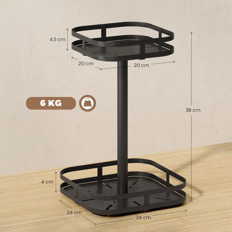 HOMCOM Drehbares Gewürzregal, 2-stufiges Design, Saugfüße, Metall, Schwarz