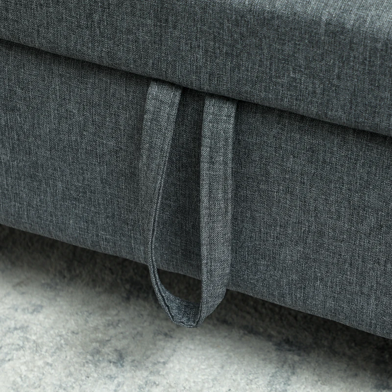 HOMCOM Divano 2 Posti con Spazio Portaoggetti e Cuscini, in Tessuto Effetto Lino e Legno, 135x72x84 cm, Grigio Scuro