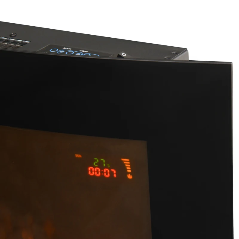 HOMCOM Șemineu Electric de Perete cu Lumină LED în 7 Culori, Putere 1000/2000W și Temperatură 15-30°C, Negru
