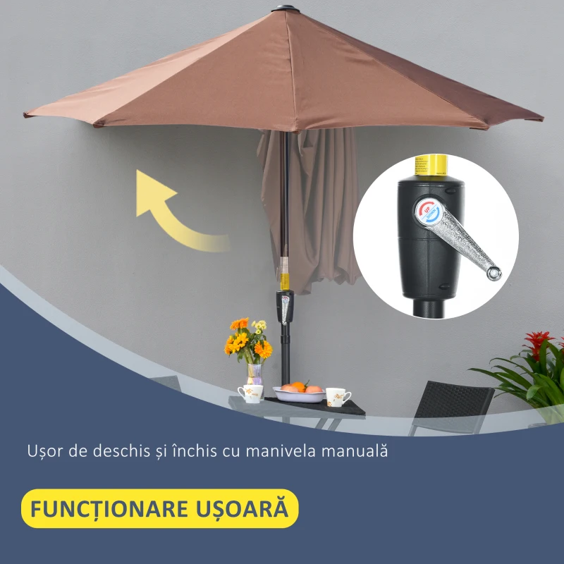 Outsunny Umbrelă de Terasă 200x190x240 cm cu Manivelă, Stâlp din Oțel și Bază în Formă de Cruce Anti-UV pentru Terasă și Balcon, Gri