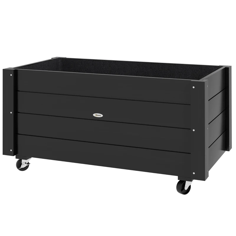 Outsunny Fioriera da Giardino con Foro di Drenaggio e Rotelle, in Legno di Abete, 89x48x47 cm, Nera