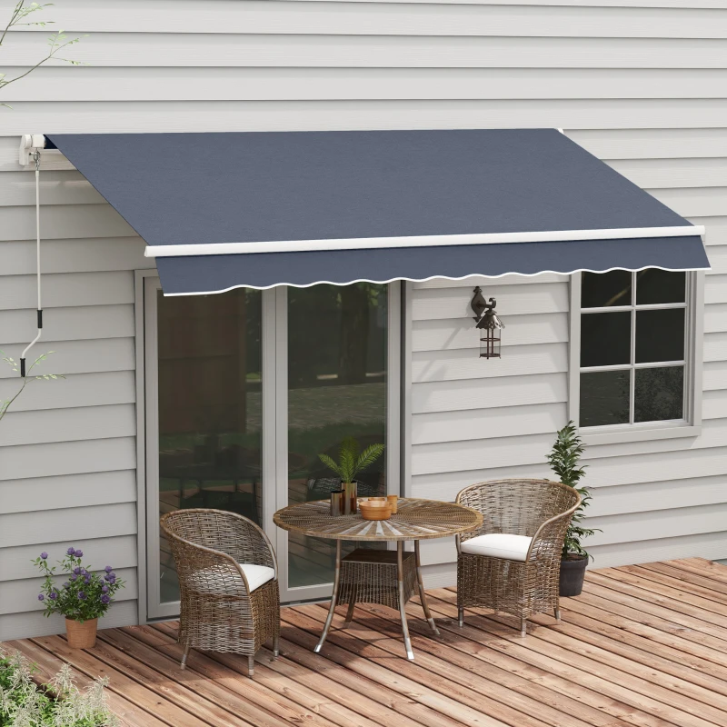 Outsunny Copertină Retractabilă pentru Exterior cu Manivelă, 360x250 cm, Gri