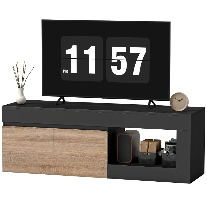 HOMCOM Comodă TV Modernă cu Dulap, Negru și Lemn Natur