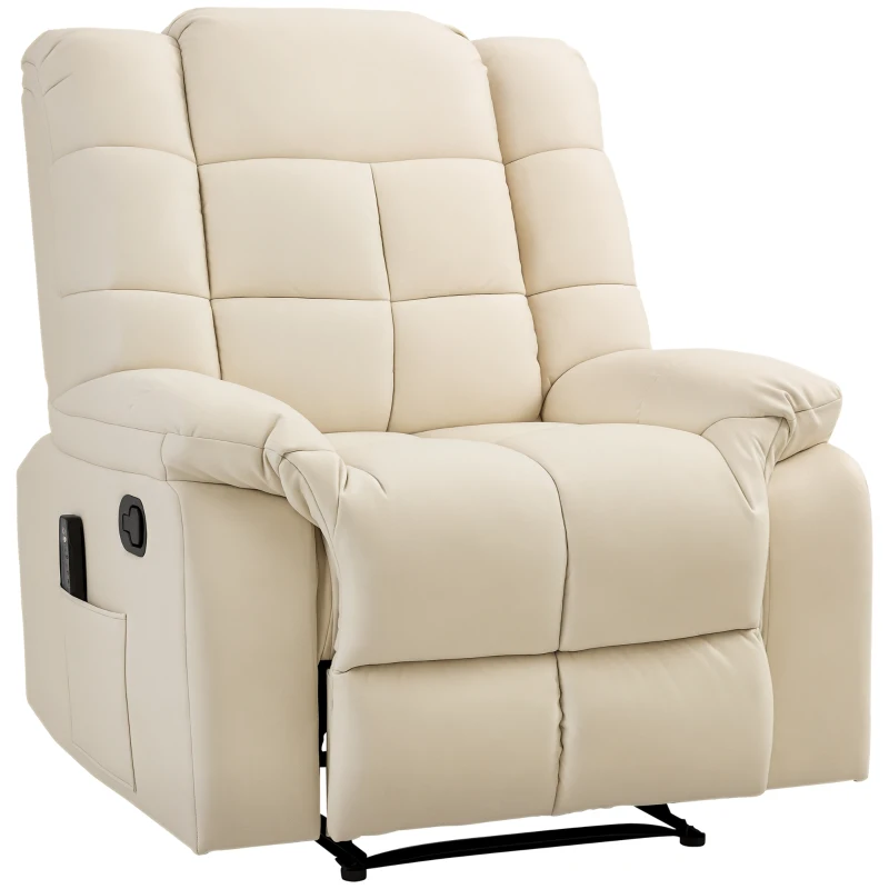 HOMCOM Fotoliu de Masaj Reclinabil Manual 165° cu 8 Puncte de Masaj și Suport pentru Picioare, Fotoliu Relax Tapițat cu Telecomandă, Buzunare Laterale, din Piele PU, Max 160kg, pentru Casă sau Birou, Crem