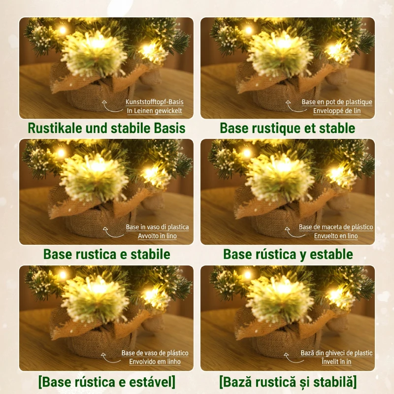 HOMCOM Pom de Crăciun Mic Înalt 60 cm cu 35 Lumini LED Albe, 64 Crengi Ignifuge cu Conuri, Verde