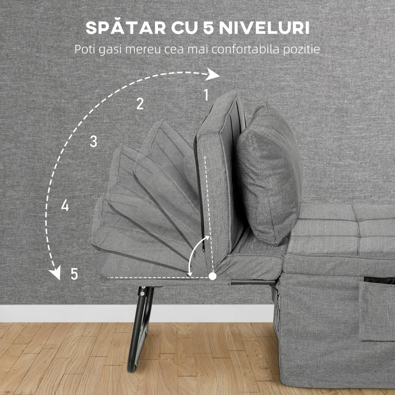 HOMCOM Taburet Extensibil Multifuncțional 4 în 1 cu Spătar Reglabil pe 5 Niveluri, Gri(m-5)