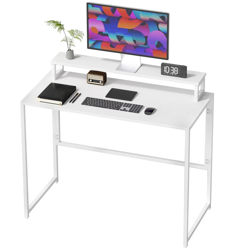 HOMCOM Bureau d'ordinateur pliable avec support d'écran, pour chambre, petits espaces, 100 x 48 x 87,5 cm, blanc