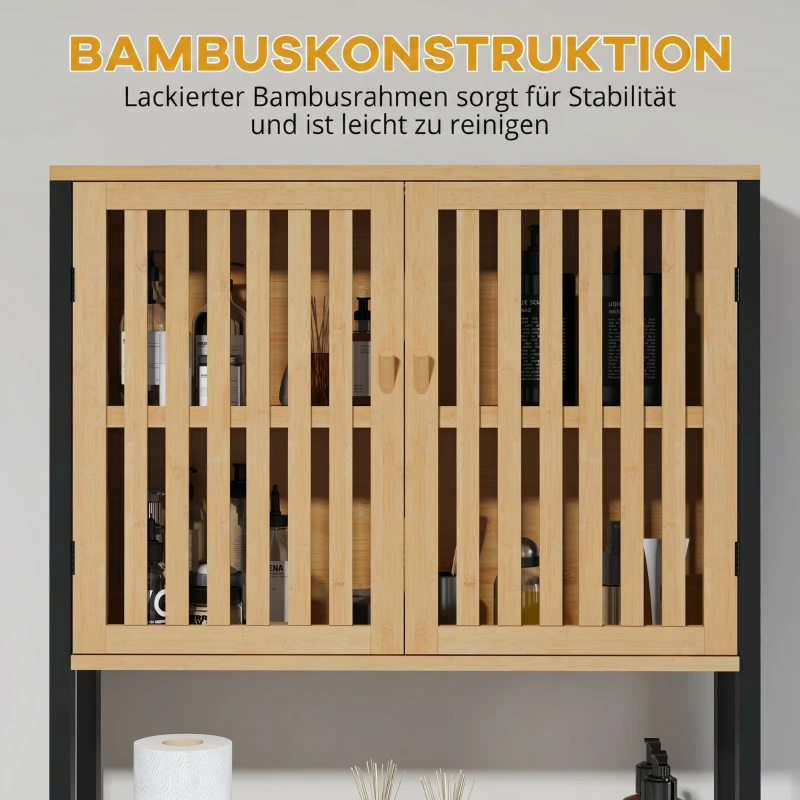 HOMCOM Mobilă deasupra WC-ului cu dulap 2 uși cu șipci și raft deschis, 60x21,5x172cm, culoare lemn