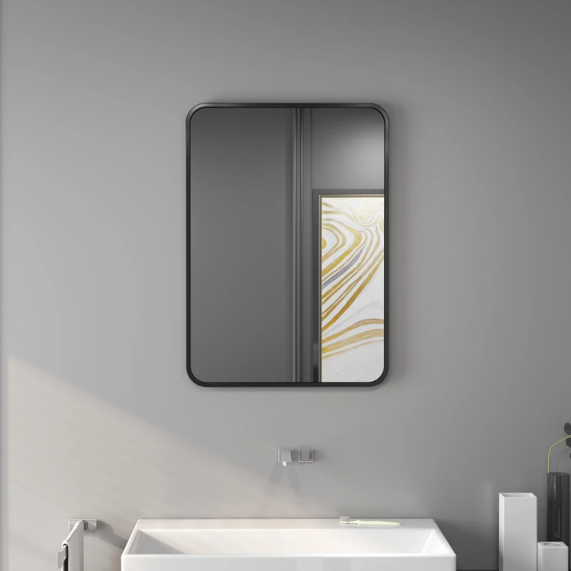HOMCOM Oglindă de baie cu ramă metalică și agățătoare, 50x2.5x70 cm, negru