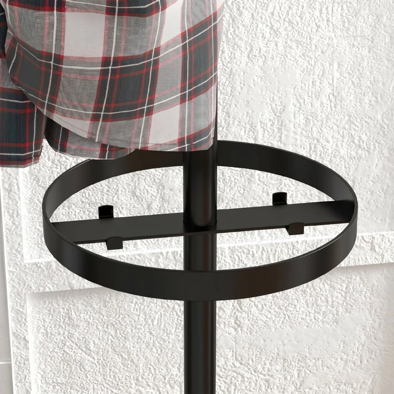 HOMCOM Cuier de Podea cu Suport pentru Umbrele și 8 Cârlige Metalice Ø34 x 177cm, Negru