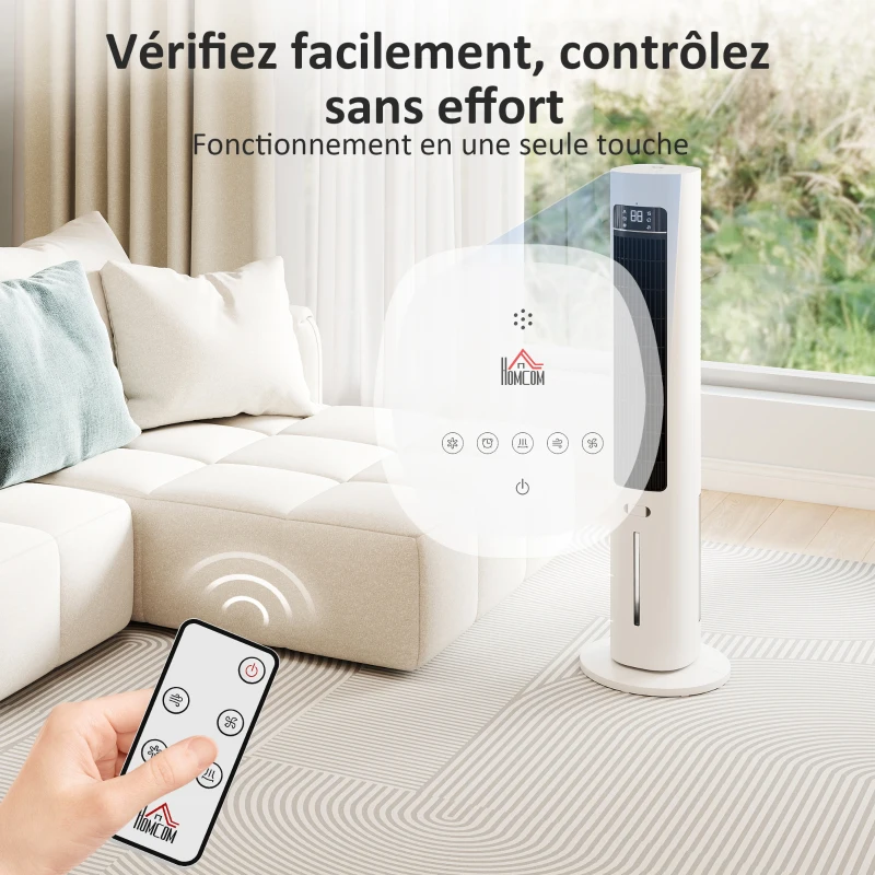 HOMCOM Refroidisseur d'air colonne 3 en 1 refroidisseur humidificateur ventilateur, oscillation 48°, 3 vitesses 3 modes, blanc